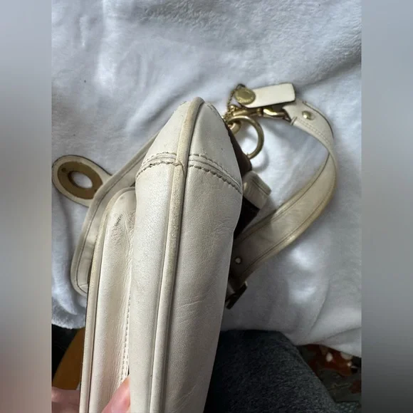 Coach Legacy Stripe Parchment/Brown Slim Flap Ali Turnlock Shoulder Bag $378 - Picture 13 of 16